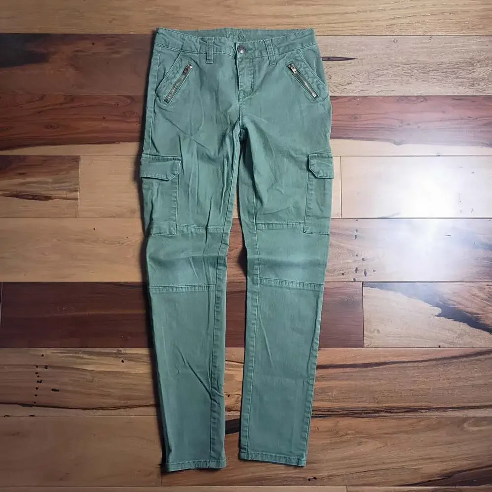 Justice Youth Girls Cargo Pants Simply Low Super Skinny Leg Green Size 12.5 Zip